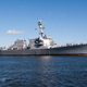 USS Rafael Peralta (DDG 115) Departs Bath, Maine on builders trials in 2016. US Navy Photo